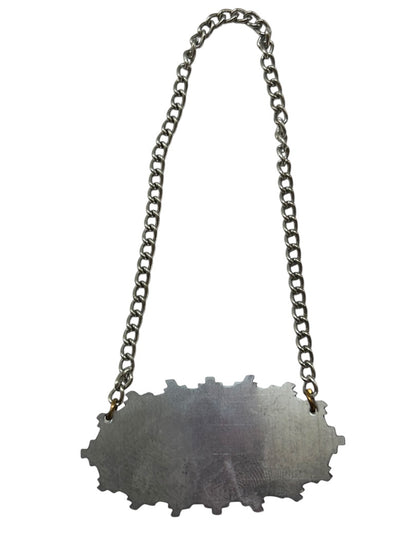 Silvertone Vodka Label Tag on Chain Starburst Design 2 Inch