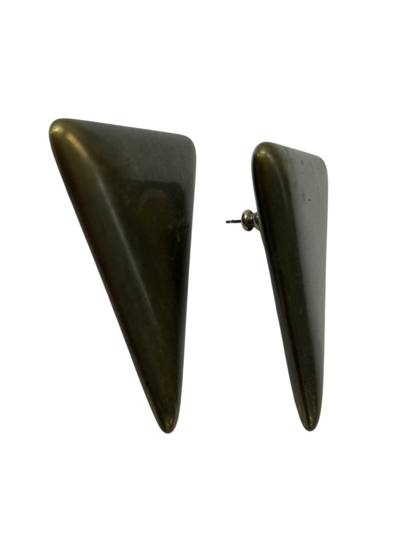 1980s Acrylic Post Pierced Earrings Metallic Finish Large Triangle 1.75 Inch