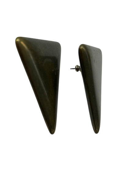 1980s Acrylic Post Pierced Earrings Metallic Finish Large Triangle 1.75 Inch
