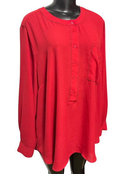 22/24 Lane Bryant Long Sleeve Blouse Shirt Red Contrast Stitch Womens