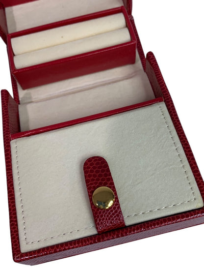 Small Red Jewelry Travel Box Faux Snakeskin Embossed Hard Shell