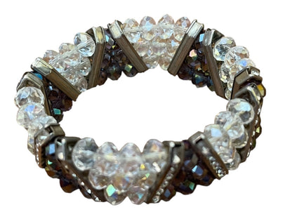 Sparkle Three Strand Stretch Bracelet Purple Clear Silvertone Rhinestone