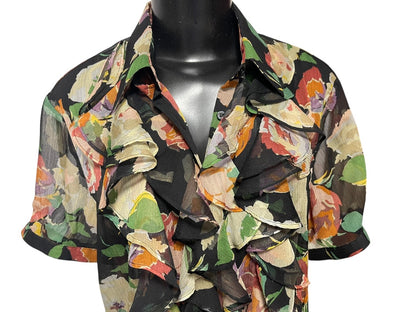 XL Lauren Ralph Lauren Sheer Floral Ruffled Button Down Blouse New Womens