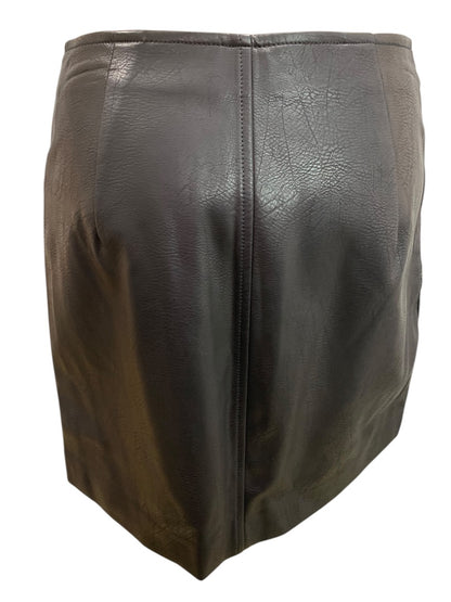Small Leith Black Moto Style Vegan Leather Mini Skirt 15" Length
