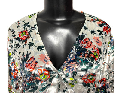 Small Maeve Anthropologie Sheer Umi Wrap Floral Velvet Shirt Silk Blend