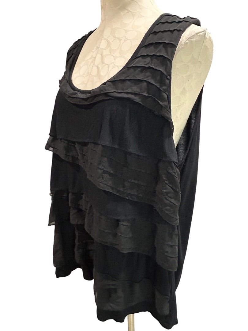 2X Cable & Gauge Woman Black Pullover Dressy Tank Shirt Sleeveless Ruffle