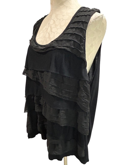 2X Cable & Gauge Woman Black Pullover Dressy Tank Shirt Sleeveless Ruffle