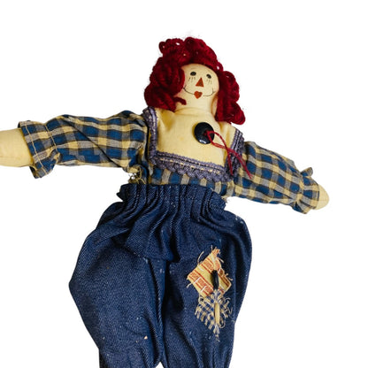 Vintage Handmade Raggedy Ann Rag Ornament Jean Denim 10 Inch