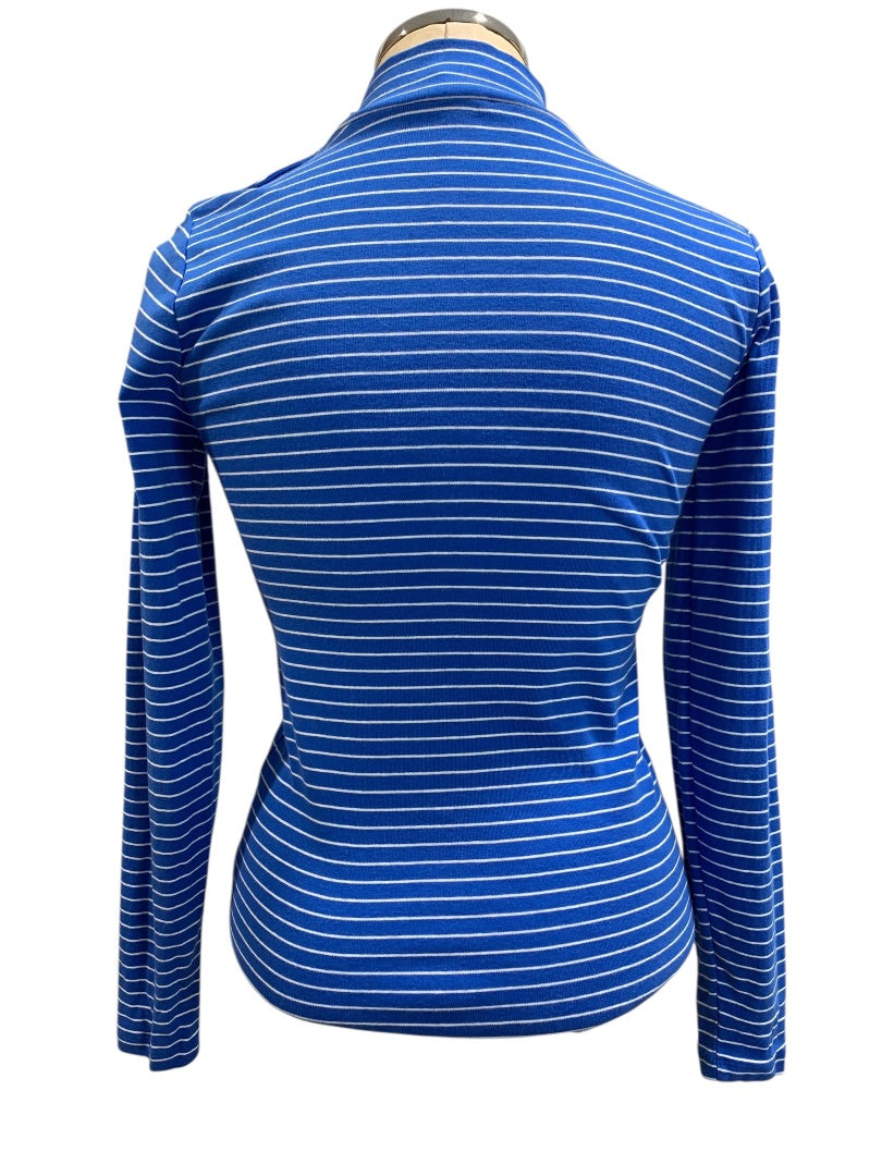 XS J.Crew Womens Blue Mockneck Striped Shirt Long Sleeve BS214