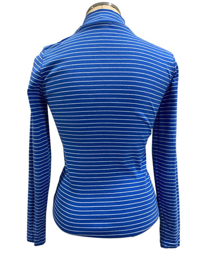 XS J.Crew Womens Blue Mockneck Striped Shirt Long Sleeve BS214