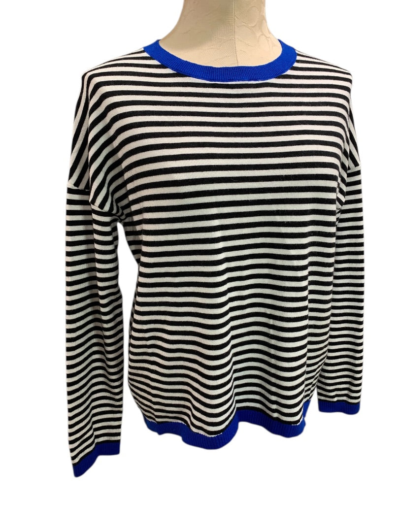 Small Zesica Womens Soft Pullover Sweater Black White Blue