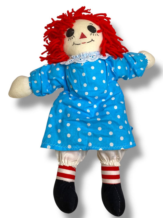 Vintage Raggedy Ann Rag Doll Blue Polka Dot Dress 15" Handmade