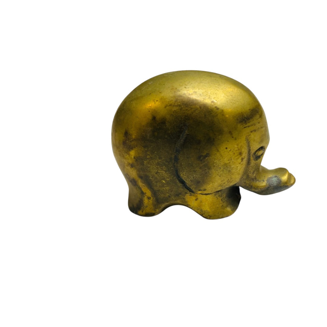 Vintage Small Brass Elephant Figurine Paperweight 2.5" x 1.75"h Lucky