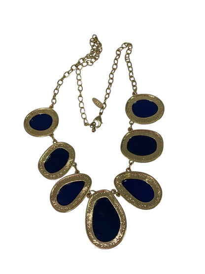 New York & Co Goldtone Blue Statement Necklace Lays Flat 21 Inch