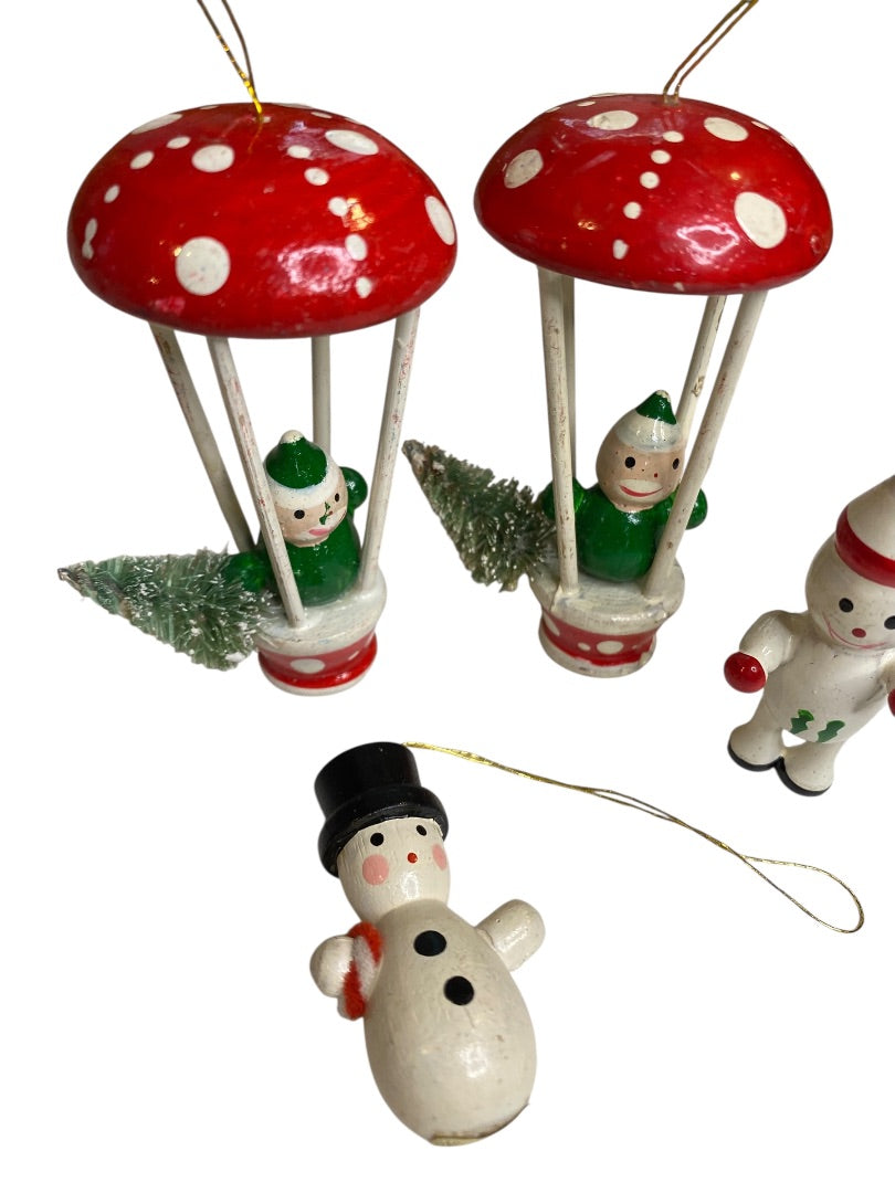 Vintage Wooden Christmas Holiday Ornaments Balloon Snowman 1.5"-3"