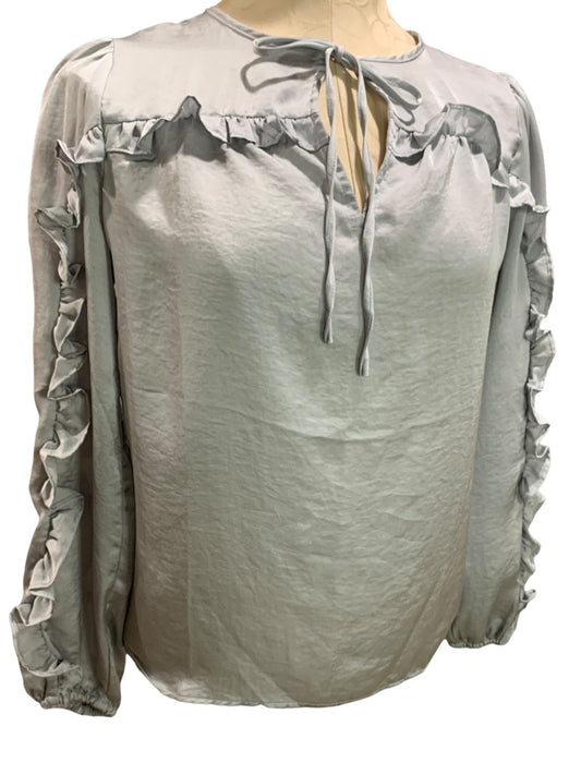 XXSP Loft Petites Womens Gray Satiny Pullover Blouse Ruffle Detail