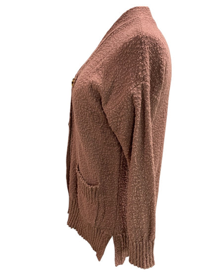 XS Loft Womens Dark Mauve V-Neck Cardigan Tunic Sweater Knit with Pockets