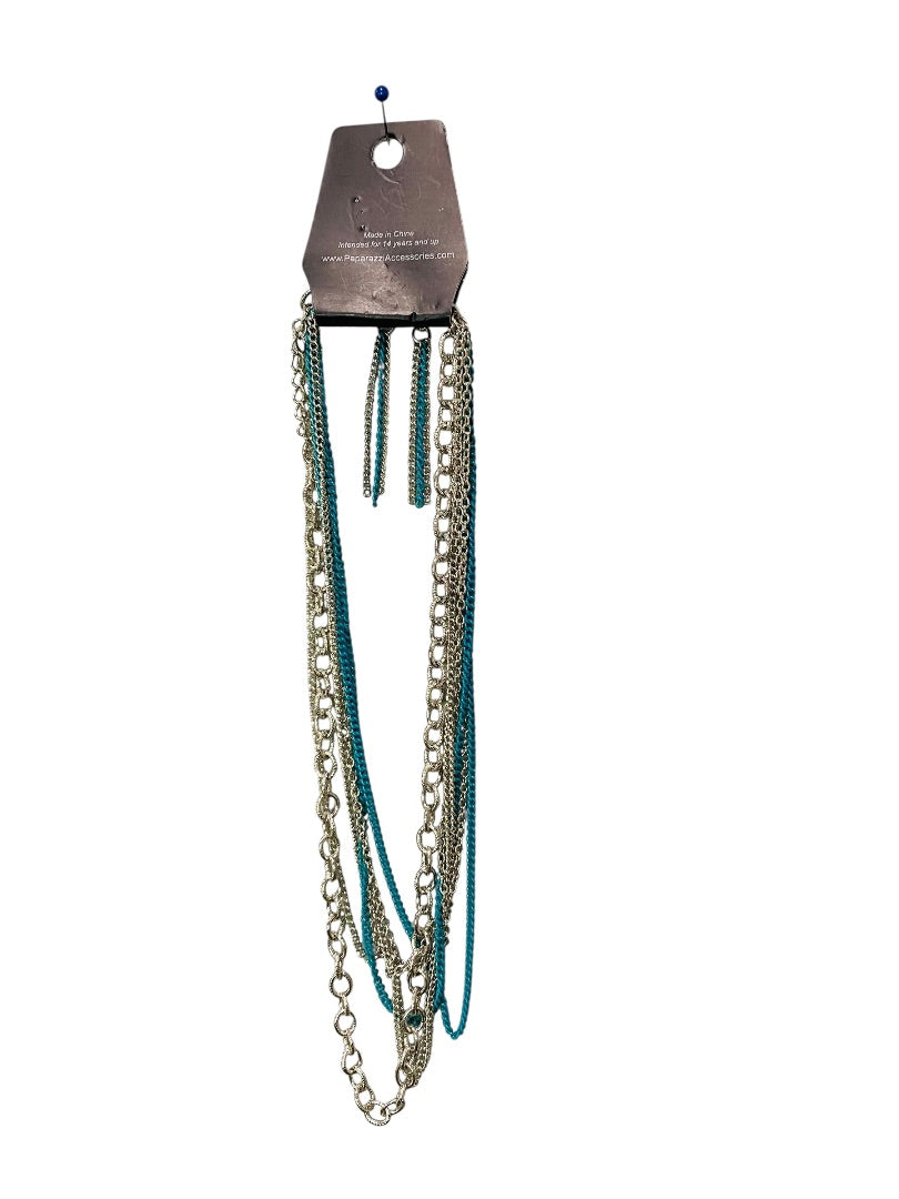 Paparazzi New Silvertone Necklace and Earring Set Turquoise Multistrand 40"