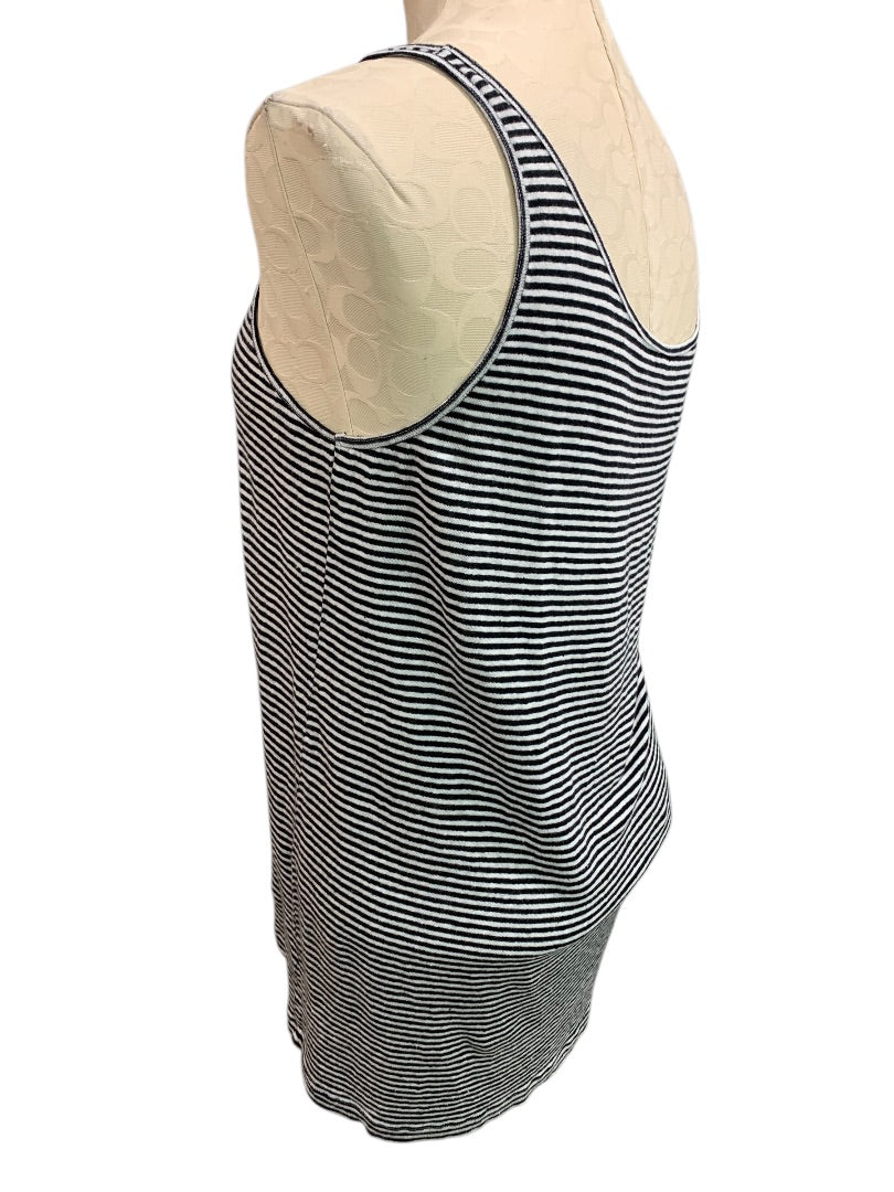 Large Eileen Fisher Womens Scoop Neck Tank Top Black White Stripe