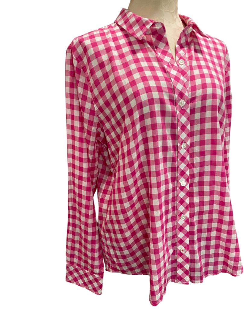 Size 12 Vineyard Vines Womens Relaxed Fit Gingham Button Up Pink White