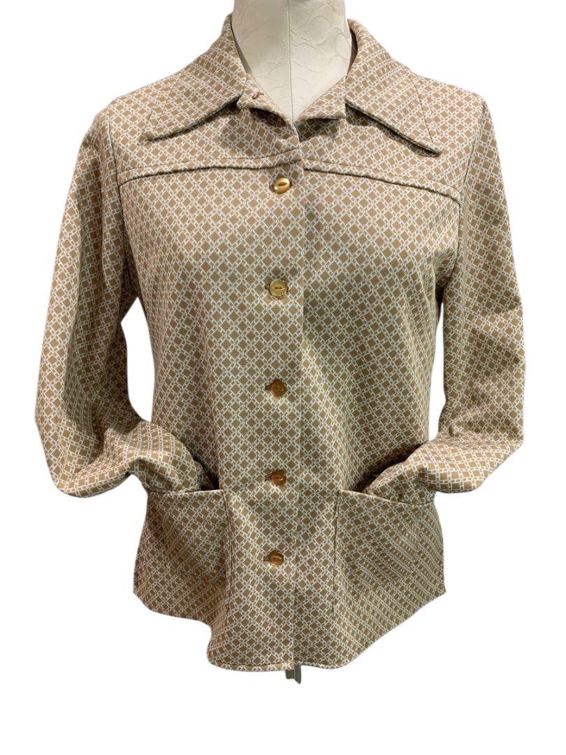 1970s Womens Polyester Button Up Jacket Shirt Pockets Handmade Medium