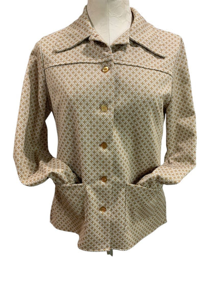 1970s Womens Polyester Button Up Jacket Shirt Pockets Handmade Medium
