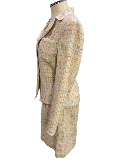 Size 8 Le Suit Womens Tweed Skirt Suit Jacket Grosgrain Trim