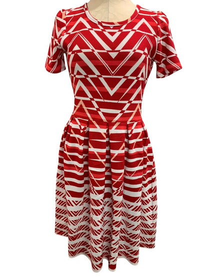 Medium LulaRoe Amelia Dress Pockets Red White