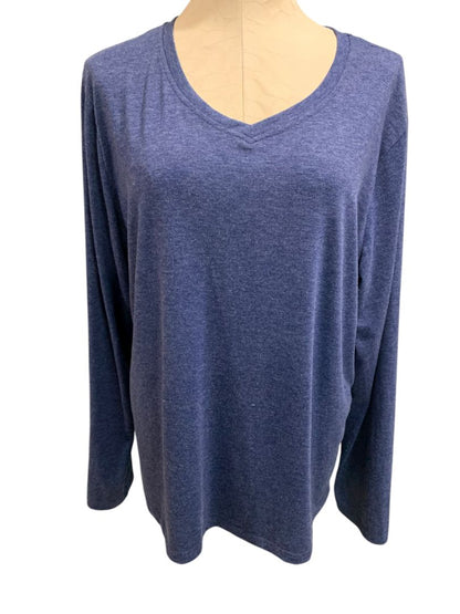 Size XXL Womens Long Sleeve Blue Heathered V-Neck Tshirt