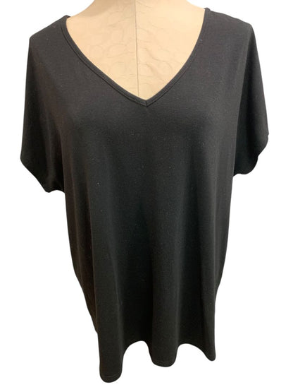 Size 1XL Womens Black V-Neck Short Sleeve Tshirt Loose Fit