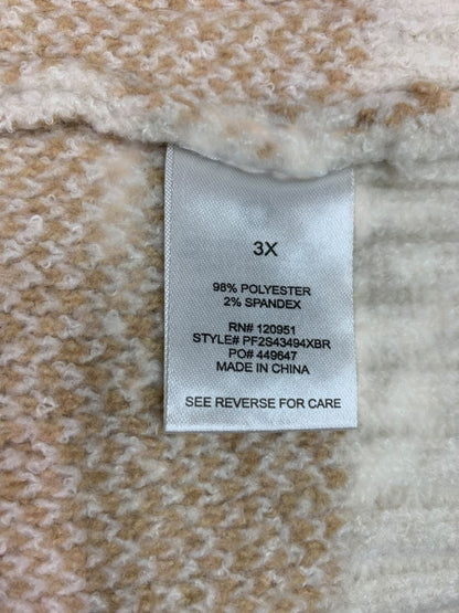 Size 3X Pink Rose Womens Cardigan Sweater Ivory Tan Houndstooth Plaid