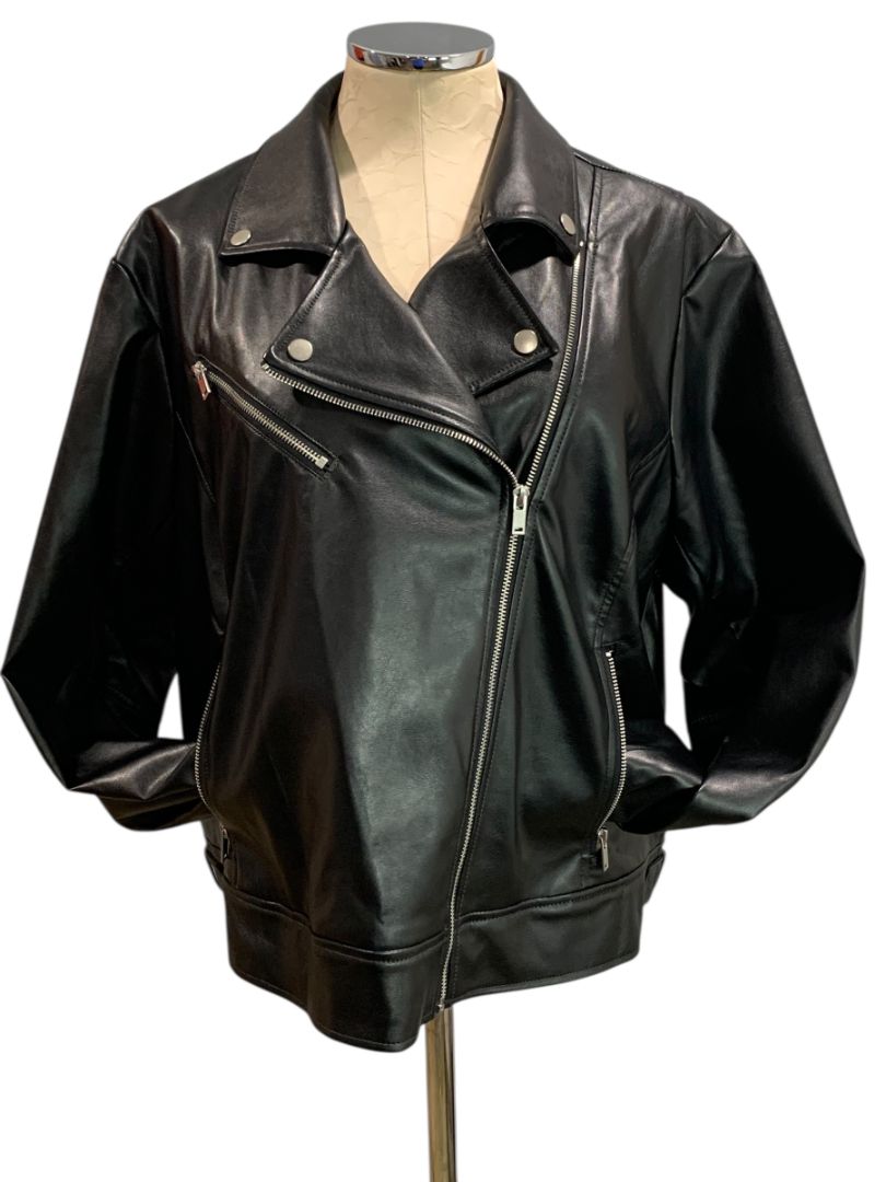 Size 2X Nine West Vegan Leather Womens Moto Style Jacket Black