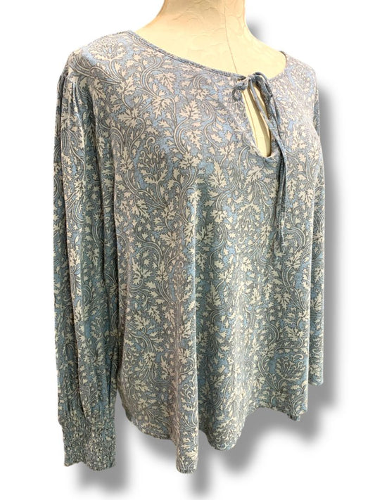 Size XL Lucky Brand Womens Knit Peasant Style Top Blue Ivory Boho