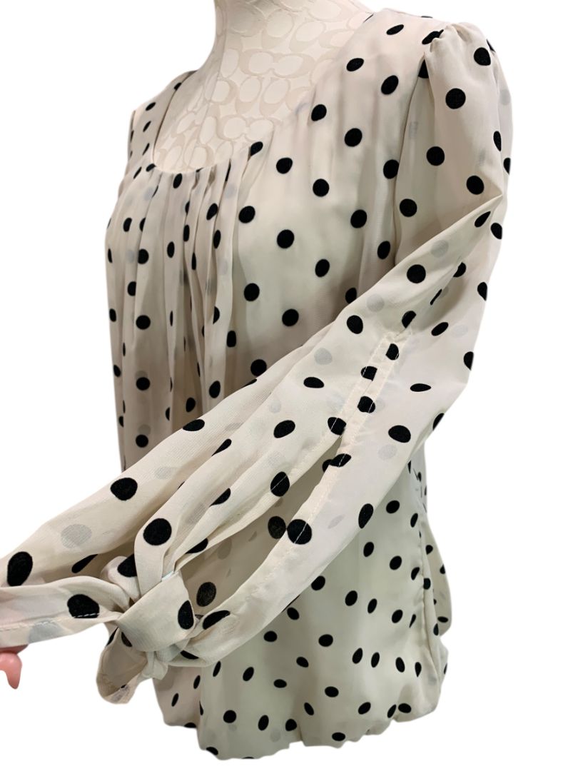 Large Sara Michelle Womens Sheer Sleeve Blouse Shirt Beige Banded