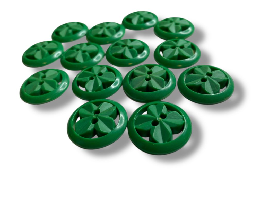 Lot of 14 Green Midcentury Buttons Acrylic Clover Design .9" (23mm)