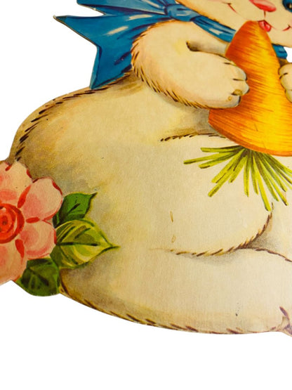 Vintage Easter Brown Bunny Rabbit with Carrot Diecut 16"