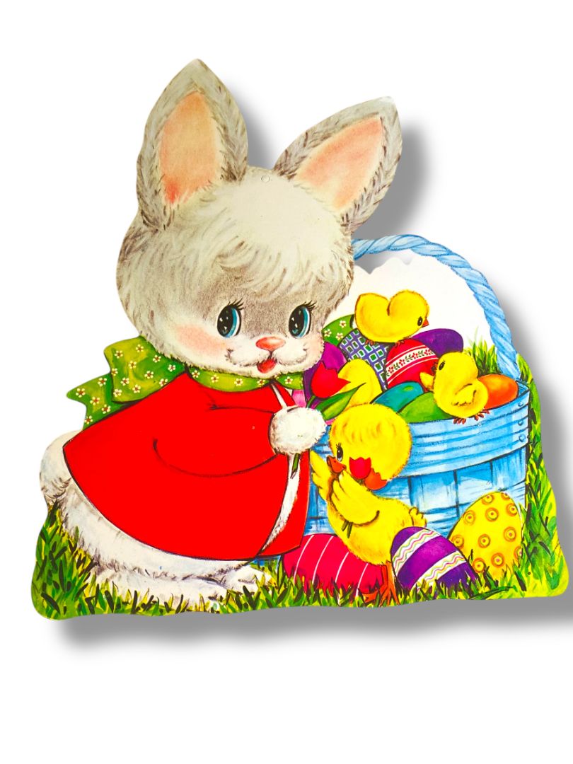 Vintage Spring Bunny Rabbit Basket Chicks 15" Cute Easter