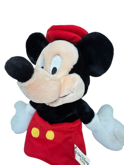 Vintage Walt Disney World Mickey Mouse Hand Puppet 12" Plush Red Hat