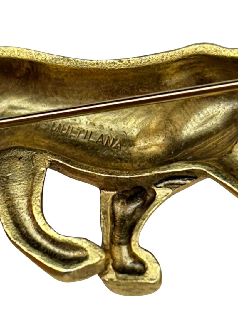 Goldtone Stalking Jaguar Brooch Signed Multilana 2.5" Pin