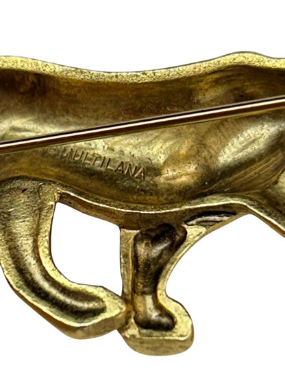 Goldtone Stalking Jaguar Brooch Signed Multilana 2.5" Pin