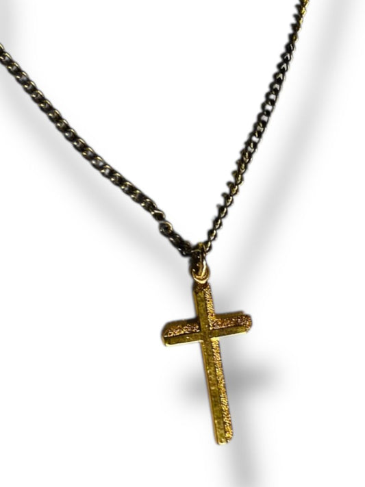 Vintage Goldtone .75" Cross Pendant Chain Necklace 16" Christian