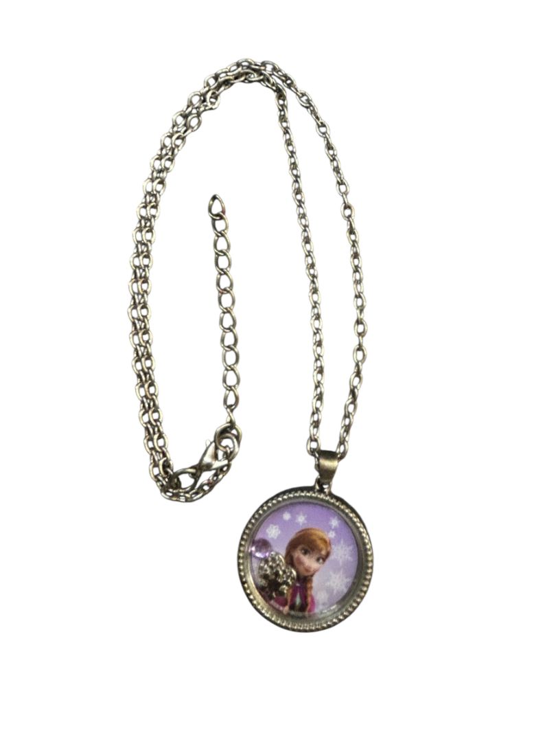 Disney Frozen Anna Pendant Necklace 17" Silvertone Chain 1.5" Diameter
