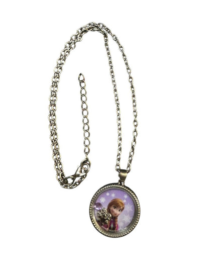 Disney Frozen Anna Pendant Necklace 17" Silvertone Chain 1.5" Diameter