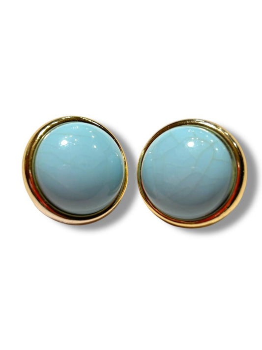 Vintage Goldtone Marbled Blue Post Pierced Earrings .9" Diameter