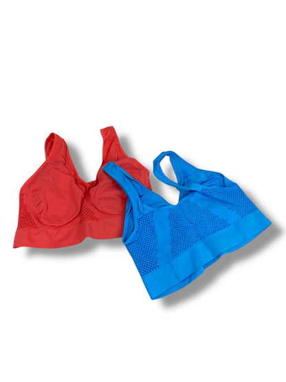 Size 1XL Set of 2 Womens Light Support Sports Bras Blue Salmon