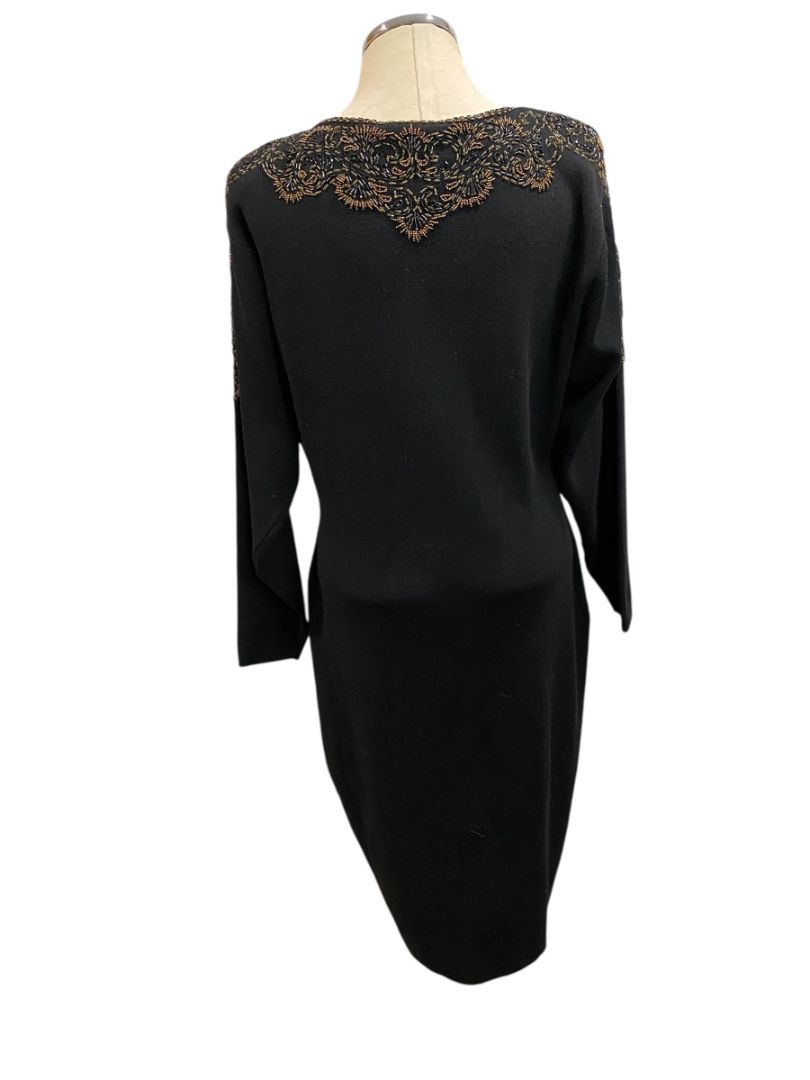 Size 14 Saks Fifth Avenue Wool Sweater Dress Beaded Vintage Hong Kong