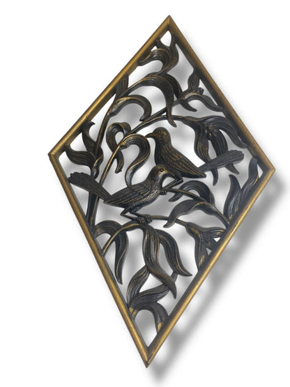 1970s Burwood Homco Wall Plaque  Birds Flower Diamond 16.75"h x 10.25"