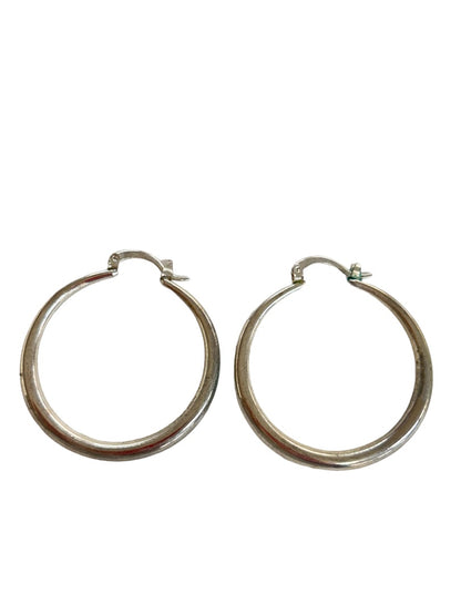Silvertone Lever Hoop Earrings 1.75" Diameter Pierced