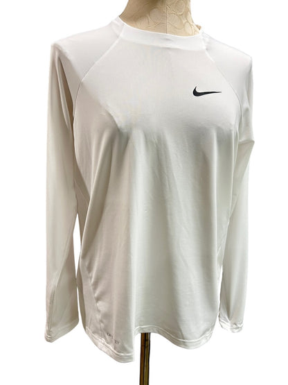 Large Nike Swim Womens New Nessa386 Hydroguard Swim Shirt White Long Sleeve