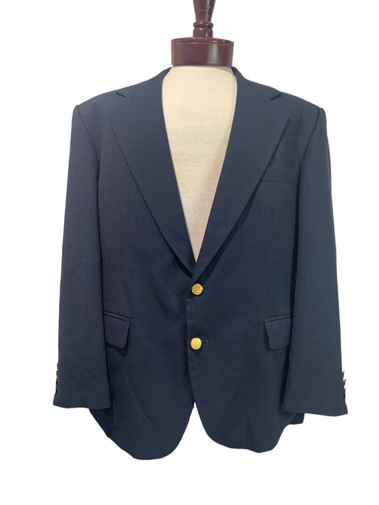 42S Haggar Clothng Co Mens Suit Coat Navy Blue Brass Color 2 Button Sportcoat